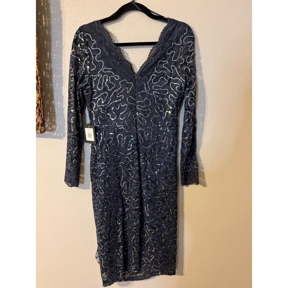 Marina Evening Dress 4 Navy Blue Sequin Lace Holiday Cruise Wedding Party NEW - Picture 7 of 9